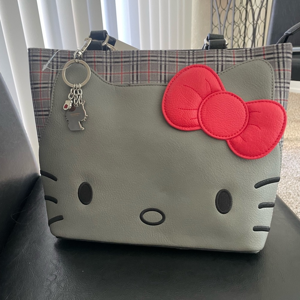 Hello Kitty Plaid Gray and Red Shoulder Bag